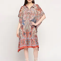 Cloth Haus India Ethnic Motifs Printed Shirt Collar Kaftan Dress image 1