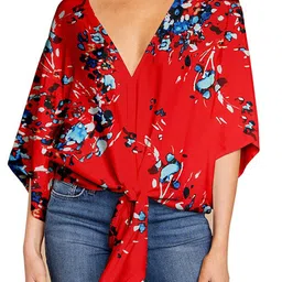 StyleCast x Revolte Red Floral Printed Kimono Sleeve Kaftan Top image 1