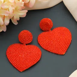 Jazz and Sizzle Red Silver-Plated Heart Shaped Drop Earrings-picture-13