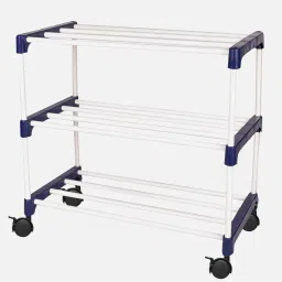 novatic Flint Fabric Shoe Rack with 3 Shelves in White and Blue Colour image 3
