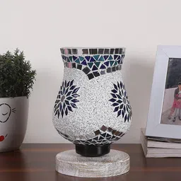 Devansh White & Blue Mosaic Design Glass Shade Table Lamp-picture-15