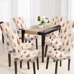 Cortina Beige & Brown 6 Pcs Conversational Printed Super Stretchable Chair Covers-image-31