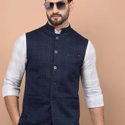Crimsoune Club Checked Nehru Jacket-picture-40