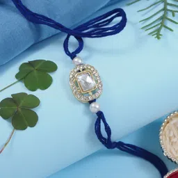 I Jewels 4-Pcs Kundan-Studded & Pearl-Beaded Rakhi Greeting Card & Roli Chawal Gift Set-picture-55