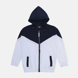 CHIMPRALA Girls Navy Blue Colourblocked Fleece Antimicrobial Crop Padded Jacket-picture-33