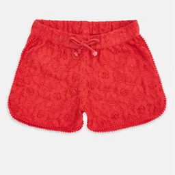 Pantaloons Junior Girls Red Self Design Pure Cotton Shorts-image-4