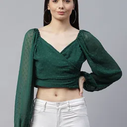 plusS Green Sweetheart Neck Crop Top-picture-24