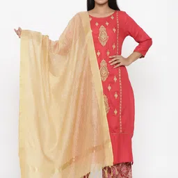 RANGMAYEE Ethnic Motifs Embroidered Regular Thread Work Kurta With Palazzos & Dupatta-picture-19