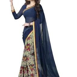 ROOP SUNDARI SAREES Floral Printed Pure Georgette Half and Half Saree-image-62