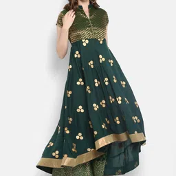 KALINI Geometric Printed Mandarin Collar Cotton A-Line Kurta-picture-12