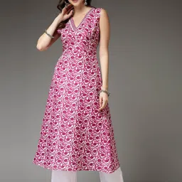 Stylum Floral Printed V-Neck A-Line Kurta-picture-26