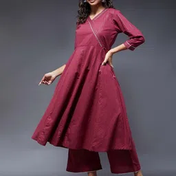 Azira Women Maroon Flared Sleeves Thread Work Anarkali Kurta-image-66