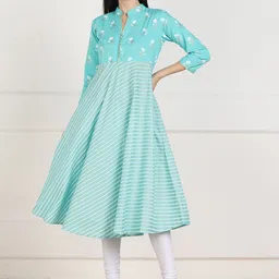 ZNX Clothing Women Blue Ethnic Motifs Printed Anarkali Kurta-picture-16