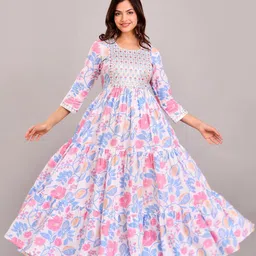 FASHION DEPTH Floral Printed Round Neck Three-Quarter Sleeves Tiered Anarkali Kurta-picture-24
