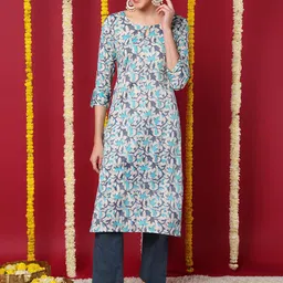 KALINI Floral Printed Keyhole Neck Straight Kurta-picture-40