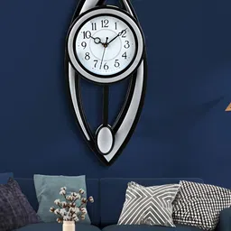 Attractionz Silver Toned & Black Round Analogue Contemporary Pendulum Wall Clock-picture-15