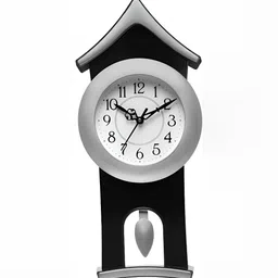 Attractionz Silver-Toned & White Textured Contemporary Pendulum Round Wall Clock-picture-31