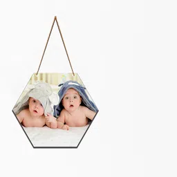 SAF White & Beige New Born Baby Printed Hexagon Wall Hanging image 1
