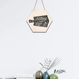 SAF Off-White & Black Cooking Theme Printed Hexagon Wooden Wall Hanging image 1