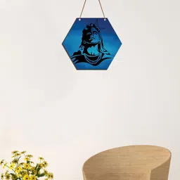 SAF Blue & Black Lord Shiva Printed Hexagon Wall Hanging image 1