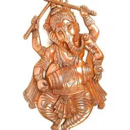 apka mart Copper Toned Textured Metal Dancing Ganesh Wall Hanging Decor image 1