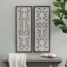VAS collection home White and Brown 2 Pieces Textured Wooden Wall Decor-picture-16