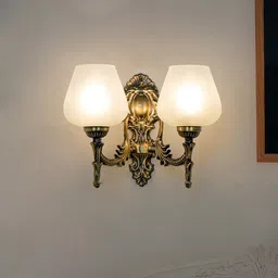 Fos Lighting White 2-Light Steel Wall Lamp with Plain Frosted Goblet Glass Shades image 1