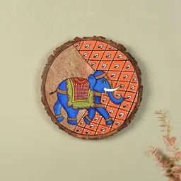AAKRITI ART CREATIONS Blue & Orange Colored Pichhwai Elephant Painted Wall Decor-image-73