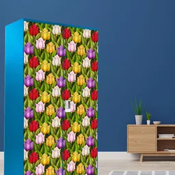 WallDaddy Yellow Floral Printed Almirah Wardrobe Door Stickers-picture-49
