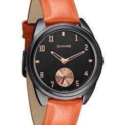 Sonata Women Blue Brass Printed Dial & Orange Leather Straps Analogue Watch 8182NL01-picture-37