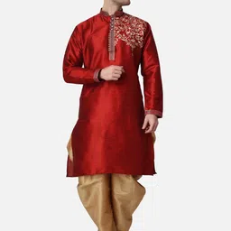 ROYAL KURTA Mandarin Collar Thread Work Detailed Dupion Silk Kurta with Patiala image 1