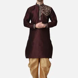 ROYAL KURTA Mandarin Collar Thread Work Detailed Dupion Silk Kurta with Patiala image 1