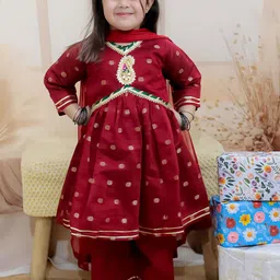 BownBee Girls Ethnic Motifs Embroidered Regular Kurta with Salwar & With Dupatta-picture-25