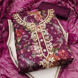 KALINI Floral Printed Organza Unstitched Dress Material-picture-14