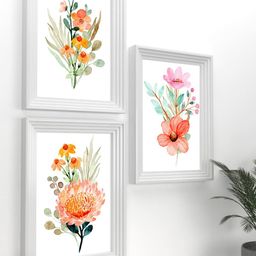 Art Street Set Of 3 White & Peach-Coloured Floral Printed Framed Wall Art-picture-6