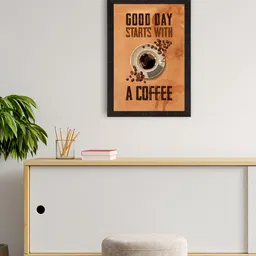 eCraftIndia Orange Good Day Starts with a Coffee Printed Framed Wall Art-picture-28
