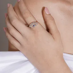 JOKER & WITCH Rose Gold-Toned & White Rhinestone Studded Tailsman Evil Eye Finger Ring-picture-34