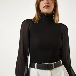 Happiness istanbul High Neck Bishop Sleeves Fitted Top image 1