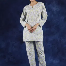 Exotic India Pure Cotton Printed Tunic With Trouser Co-Ords-image-47