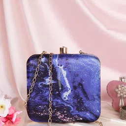 Swisni Women Blue & White Printed Box Clutch-picture-29