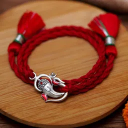 Meenakari Heritage Jewellery Men Red 92.5 Sterling Silver Om Ganesha Rakhi-picture-47