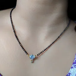 Digital Dress Room Gold-Plated Black Stone-Studded & Beaded Mangalsutra-image-27