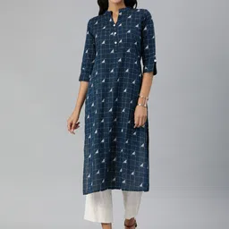 Swishchick Geometric Checked Mandarin Collar Three-Quarter Sleeves Pathani Cotton Kurta-picture-20