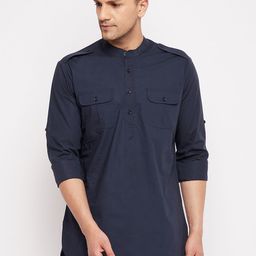 Hypernation Mandarin Collar Pure Cotton Pathani Short Kurta-picture-20