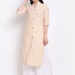 Aarsha Women Yellow Striped Pathani Kurta-picture-19