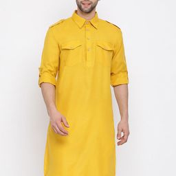VASTRAMAY Men Mustard Yellow Pathani Kurta-picture-18