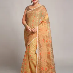 BENGAL HANDLOOM Ethnic Motifs Woven Design Art Silk Jamdani Saree-image-41