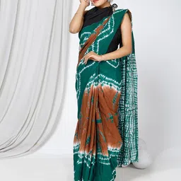 JAIPURI BLOCK PRINT Tie & Dye Dyed Pure Cotton Mulmul Bandhani Saree image 1