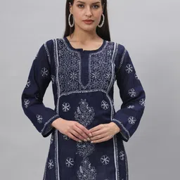 PARAMOUNT CHIKAN Ethnic Motifs Embroidered Cotton Lucknowi Chikankari Kurti-picture-17