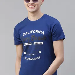 HERE&NOW Men Blue & White Pure Cotton Printed T-shirt-picture-16